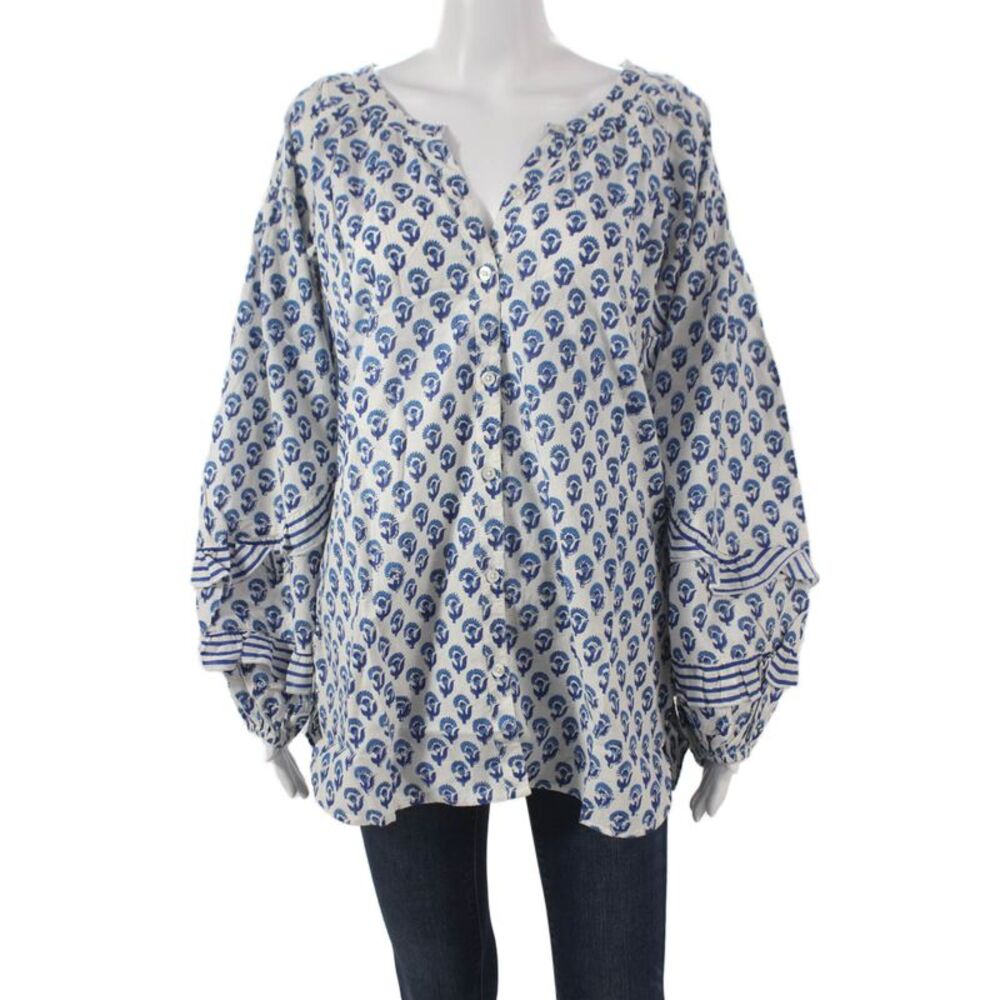 Madison Mathews Women Tunic Multicolor Floral V-Neck Long Sleeve Size XS